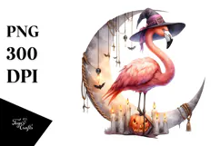 Flamingo on Moon Halloween PNG Product Image 1
