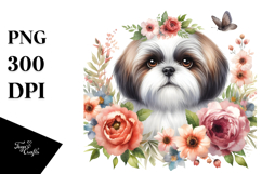 Shih Tzu with Floral Frame Clipart Product Image 1