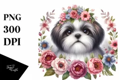 Watercolor Shih Tzu Floral Frame | Clipart Product Image 3