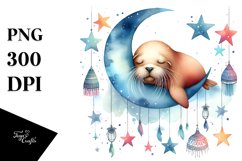 Vibrant Walrus Sleeping on Moon | Clipart Product Image 3