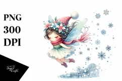 Cute Tumbling Fairy with Snowflakes, PNG Product Image 1