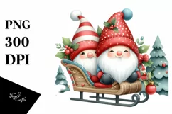 Christmas Gnomes with Sleigh, Transparent PNG Product Image 3