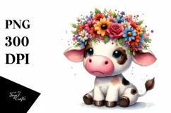 Colorful Cow with Flower Crown, PNG Product Image 3