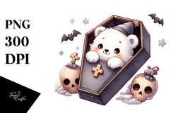 cute Baby Polar Bear Popping Out from Coffin, PNG Product Image 1