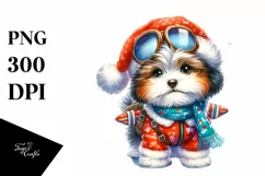 a Cute Watercolor Havanese Dressed for Winter, PNG Product Image 3