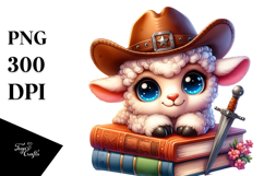 Watercolor Baby Lamb with Cowboy Hat PNG Product Image 1