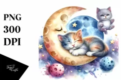 Colorful Baby Cat Napping Moon | Clipart Product Image 3