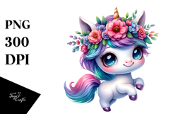 Vibrant Baby Unicorn with Floral Wreath PNG Product Image 1