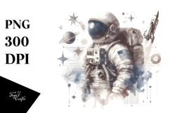 Washed Watercolor Vintage Astronaut Girl Product Image 1