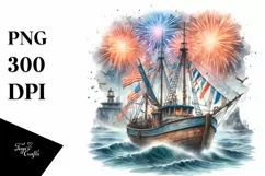 Vintage Fishing Boat Fireworks | Clipart Product Image 3