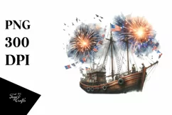 Vintage Fishing Boat Fireworks | Clipart Product Image 1