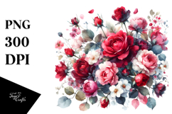 Colorful Red Roses Watercolor, Glossy PNG Product Image 1