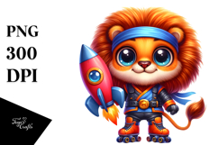 Watercolor Baby Lion with Ninja Outfit PNG Product Image 1