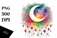 Moon Sketches with Hearts Digital Painting PNG Product Image 1