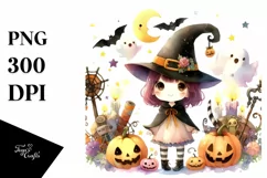 Watercolor Style Halloween Witch PNG Product Image 1