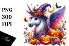 Unicorn Dressed for Halloween Watercolor | Clipart Product Image 1