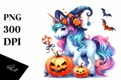 Unicorn Dressed for Halloween Watercolor | Clipart Product Image 1