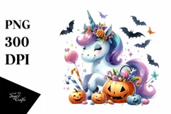 Unicorn Dressed for Halloween Watercolor | Clipart Product Image 1