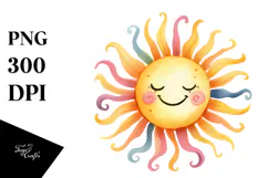 Smiling Sun in Watercolor PNG Product Image 1