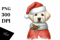 Labrador Retriever with Santa Hat Watercolor Christmas PNG Product Image 3