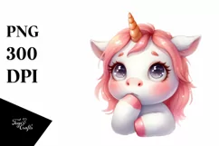 Thoughtful Baby Face Unicorn, High-Res PNG Product Image 1