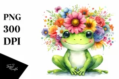 Cute Frog Sitting, Flower Crown PNG Product Image 1