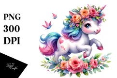 'Cute Baby Unicorn Running, PNG Product Image 1