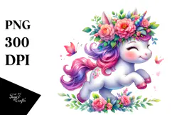 'Cute Baby Unicorn Running, PNG Product Image 1