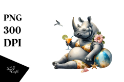 Rhino in Beachwear Drinking Cocktail Product Image 1