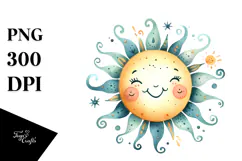 Whimsical Smiling Sun in Watercolor PNG Product Image 1