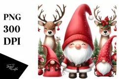 Red Christmas Gnomes with Deer, PNG Product Image 1