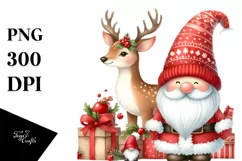 Red Christmas Gnomes with Deer, PNG Product Image 3