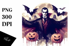Washed Watercolor Style Halloween Vampire PNG Product Image 3