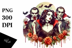 Washed Watercolor Style Halloween Vampire PNG Product Image 1