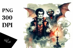 Washed Watercolor Style Halloween Vampire PNG Product Image 3