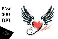 Simple Paintbrush Style Heart with Wings, High-Res PNG Product Image 1