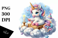 Cute Baby Unicorn on Cloud | Sublimation | Clipart Product Image 1