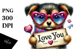 Detailed Puppy with Heart-Shaped Sunglasses PNG Product Image 1