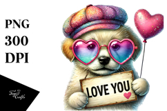 Detailed Puppy with Heart Shaped Sunglasses PNG Product Image 1