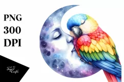 Colorful Parrot Sleeping on the Moon PNG Product Image 1