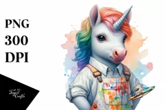 Colorful Unicorn in Painter's Smock PNG Product Image 3