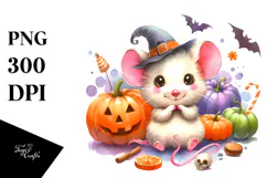 Cute Baby Mouse in Halloween Setting | Clipart Product Image 1