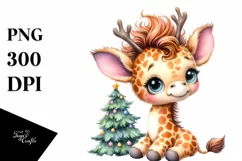 Expressive Baby Christmas Giraffe PNG Product Image 1