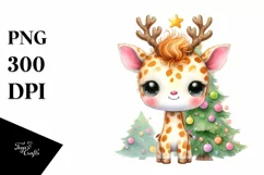 Expressive Baby Christmas Giraffe PNG Product Image 1