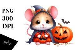 Cute Baby Mouse Halloween Scene Watercolor Drawing Product Image 3