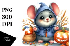 Cute Baby Mouse Halloween Scene Watercolor Drawing Product Image 1