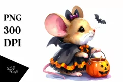 Cute Baby Mouse Halloween Scene Watercolor Drawing Product Image 3