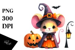 Cute Baby Mouse Halloween Scene Watercolor Drawing Product Image 3