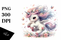 Cute Baby Unicorn Tumbling with Spring Petals | Sublimation Product Image 1