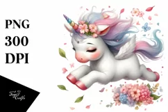 Cute Baby Unicorn Tumbling with Spring Petals | Sublimation Product Image 1